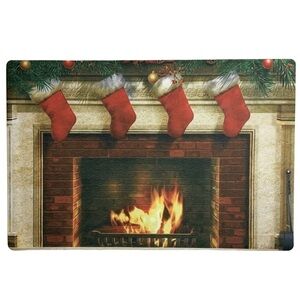 Holiday Doormat Fireplace Christmas Stockings Rectangle 16 X 24 In Multicolor